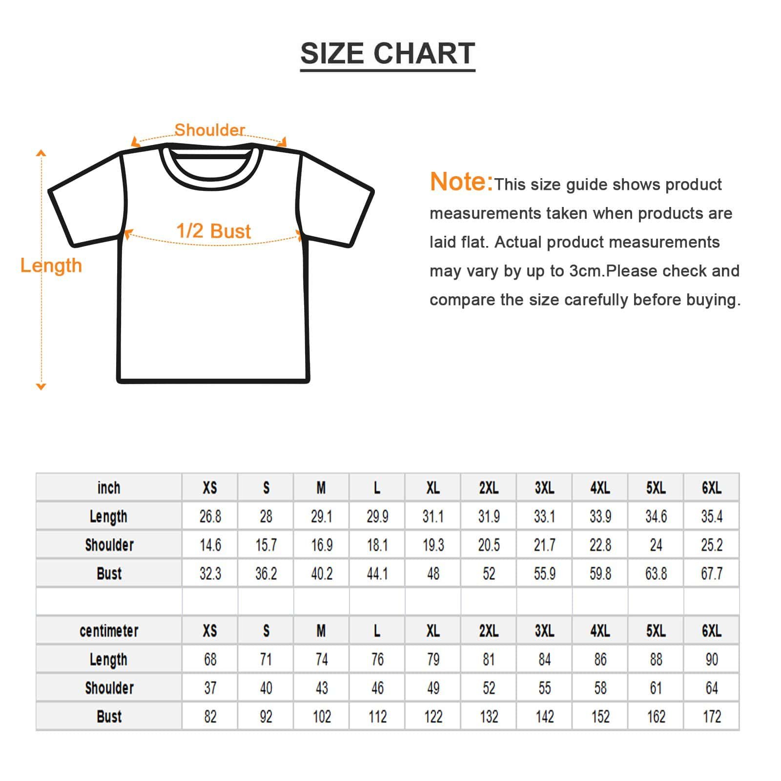 Abstract Flow Print Unisex T-Shirt 3 Size chart for T-shirt measurements including length, shoulder, and bust in inches and centimeters.